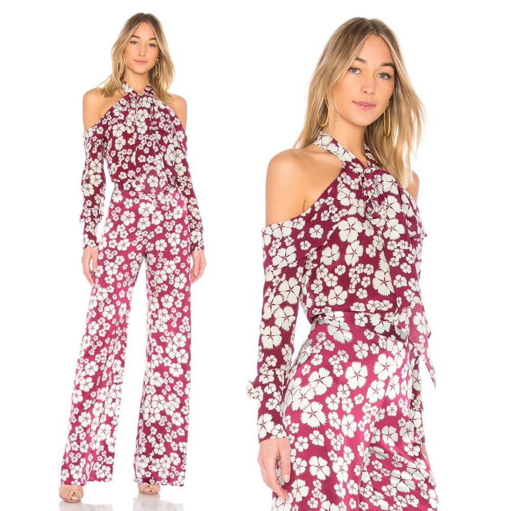 NWT Alexis Paloma Tie Neck Blouse Red Floral Silk